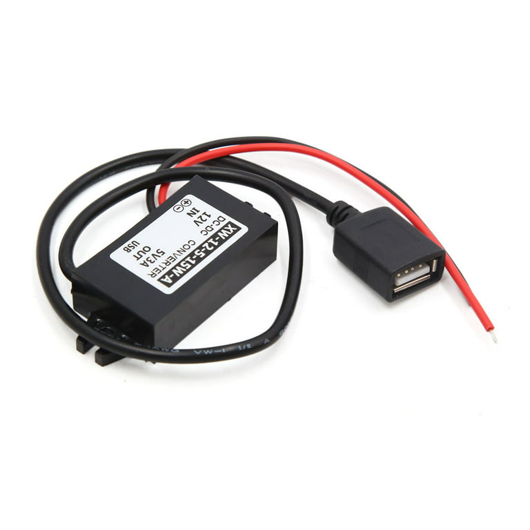 12V to 5V 3A 15W DC Converter Step Down USB Cable Wires Panel Screw Mounting,Motorcycle Accessories Color : Black 